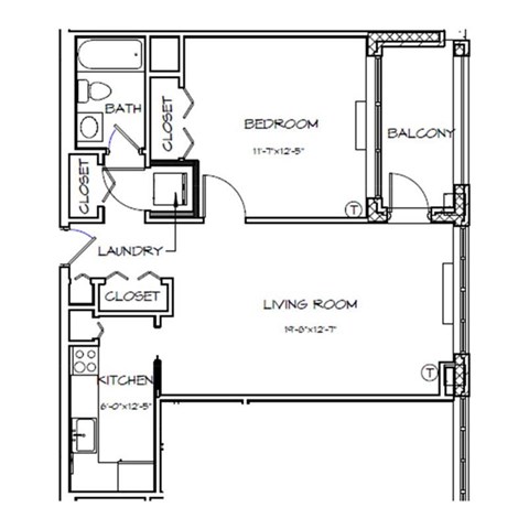 Crystal House Apartments in Arlington, Virginia 1x1 Floor Plan